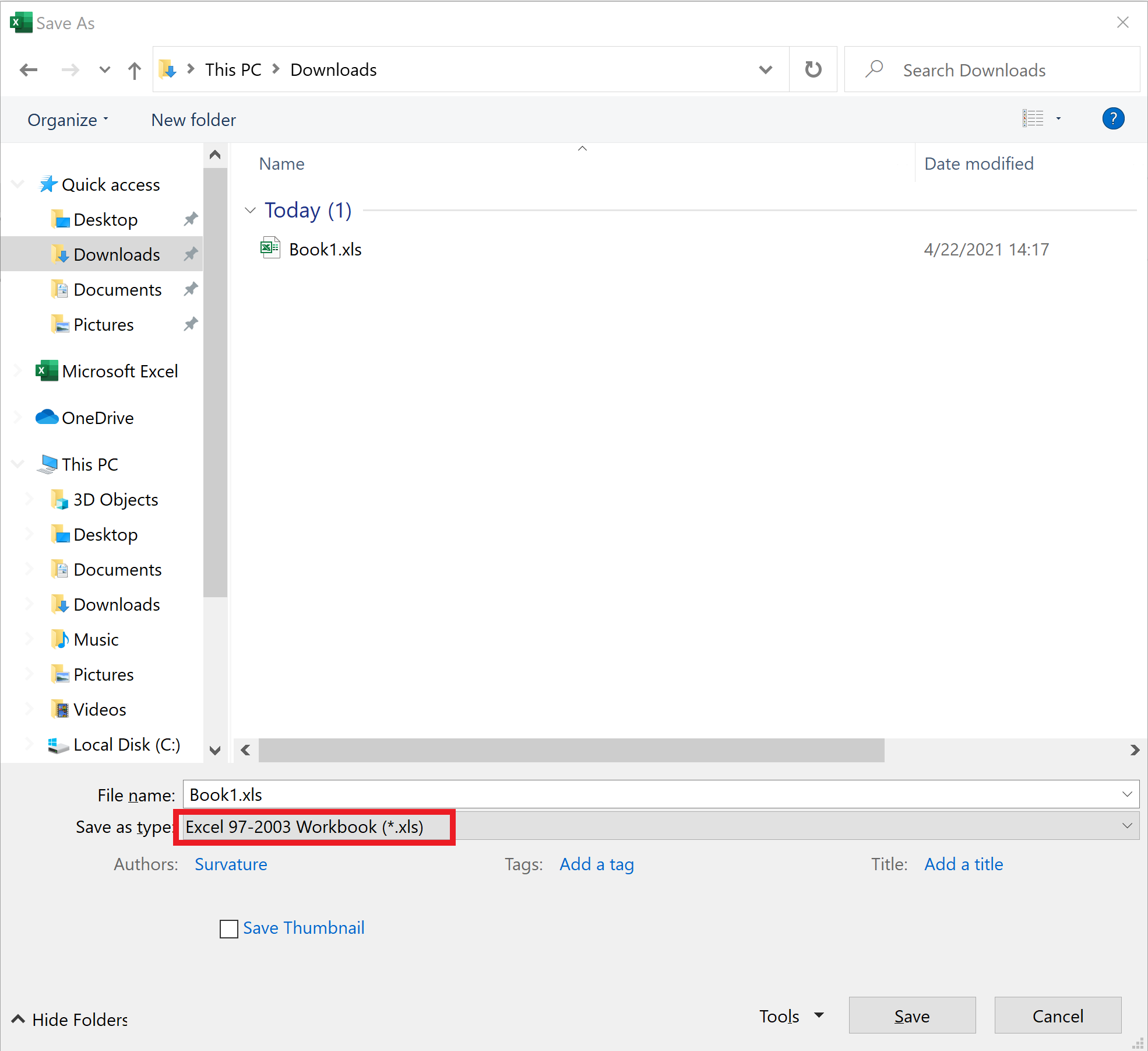 Step 4: Click "Save as type" dropdown