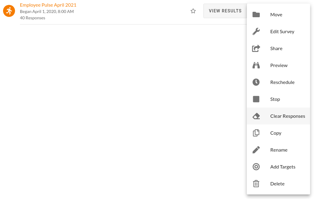 Survey Action Menu with Clear Responses Highlighted